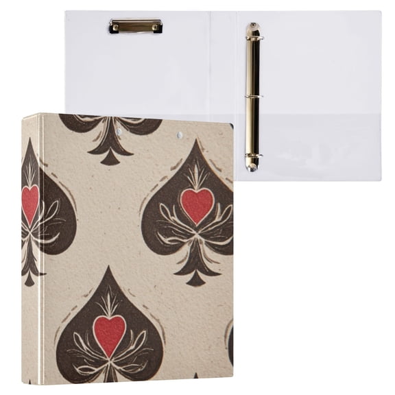 Hard Shell Ring Binder With Clip Holds 200 Sheets Office Home Organization Hearts and Spades