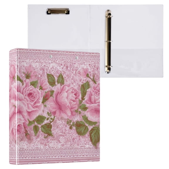 Hard Shell Ring Binder With Clip Holds 200 Sheets Office Home Organization Lace Rose Floral