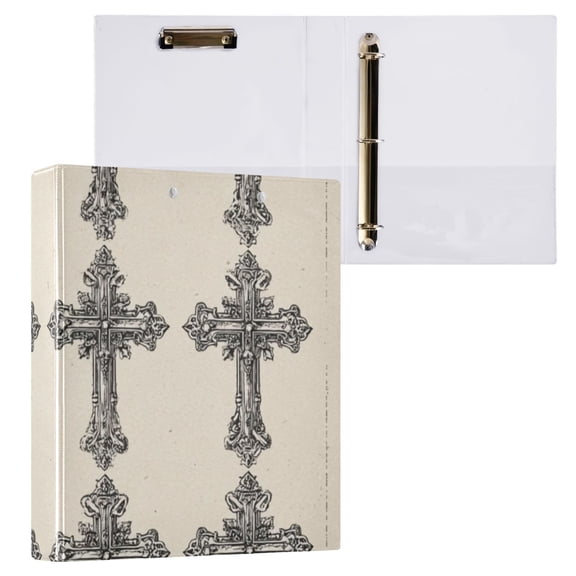Hard Shell Ring Binder With Clip Holds 200 Sheets Office Home Organization Medieval-style Crosses