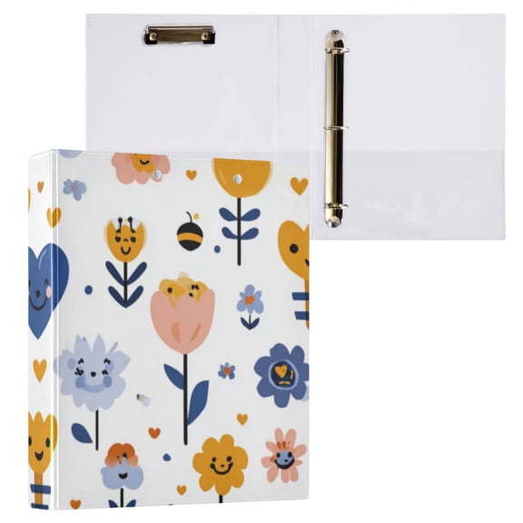 Hard Shell Ring Binder With Clip Holds 200 Sheets Office Home Organization Pattern Of Heart