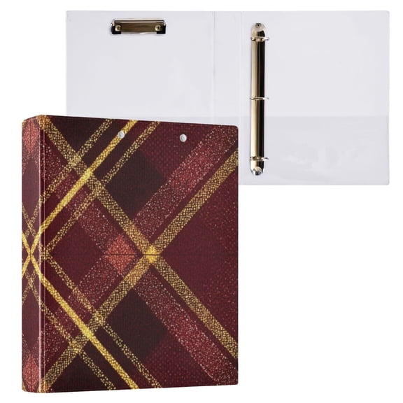 Hard Shell Ring Binder With Clip Holds 200 Sheets Office Home Organization Plaid in Dark Red