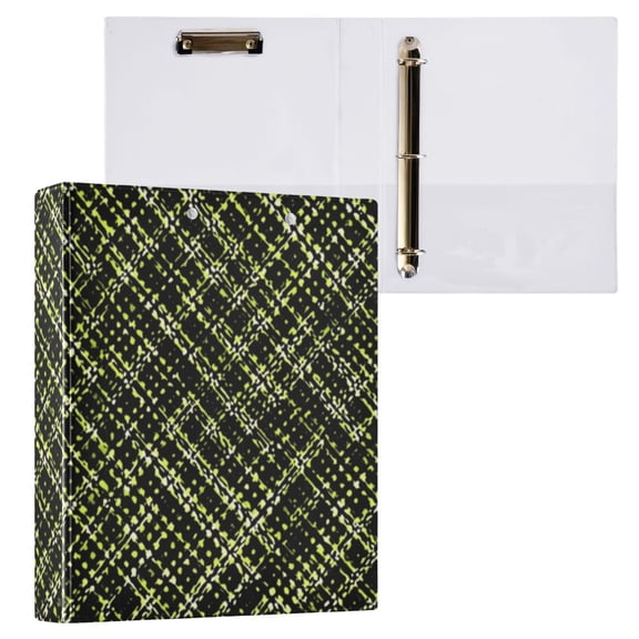 Hard Shell Ring Binder With Clip Holds 200 Sheets Office Home Organization Plaid in Lime Green