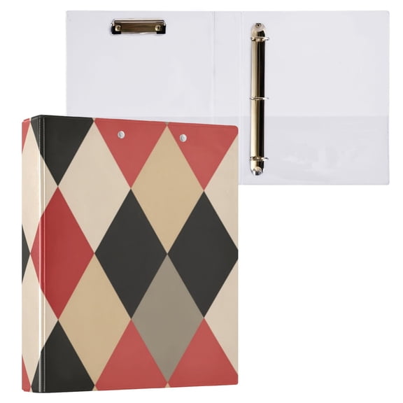 Hard Shell Ring Binder With Clip Holds 200 Sheets Office Home Organization Red Beige