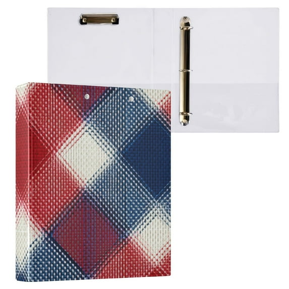 Hard Shell Ring Binder With Clip Holds 200 Sheets Office Home Organization Red White Tartan Pattern
