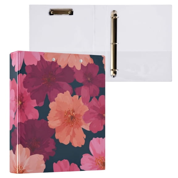 Hard Shell Ring Binder With Clip Holds 200 Sheets Office Home Organization Vibrant Floral Patterns in Winter