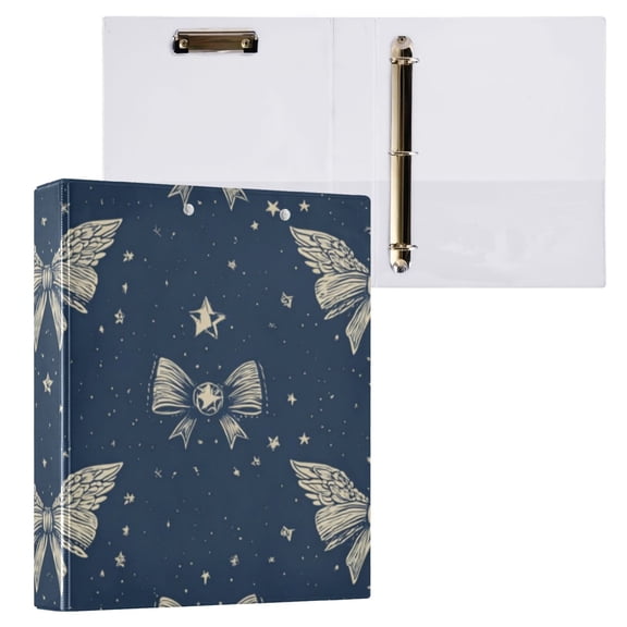 Hard Shell Ring Binder With Clip Holds 200 Sheets Office Home Organization Vintage Pattern with Bows