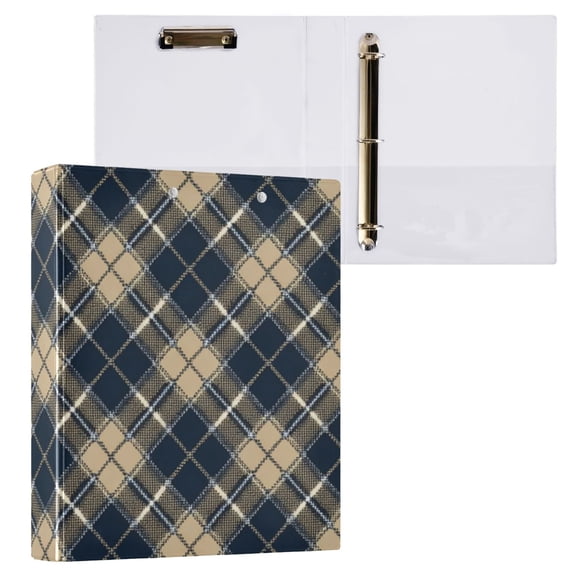 Hard Shell Ring Binder With Clip Holds 200 Sheets Office Home Organization Vintage Plaid