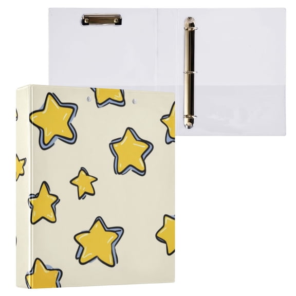 Hard Shell Ring Binder With Clip Holds 200 Sheets Office Home Organization Yellow Stars