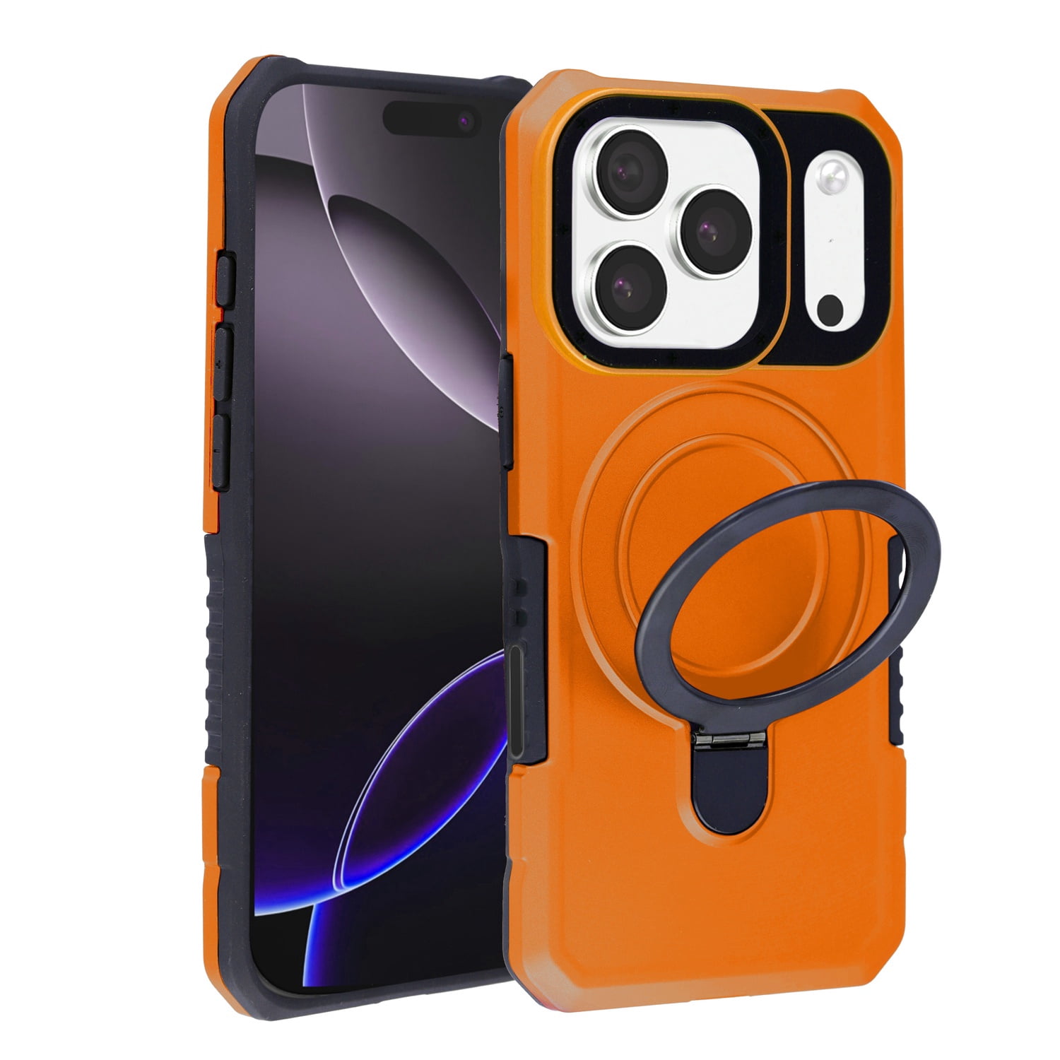 Hard Shell Ring Stand Protective Cover for iPhone 17 Pro Max - Orange