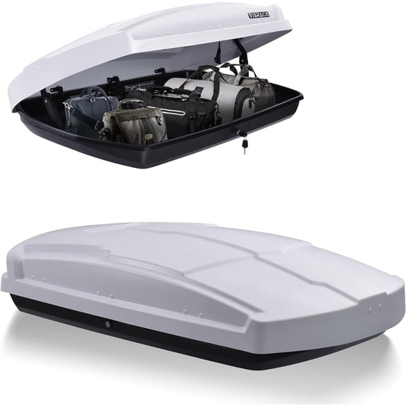 Hard Shell Roof Cargo Box Carrier with Security Keys,Heavy Duty Waterproof Rooftop Storage Box with Car Trunk Organize,58.3 (L) x35.4 (W) x13(H) Inches,15.5 Cubic Feet,Dual Side Opening,White