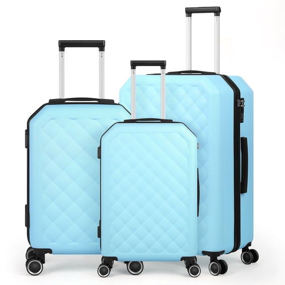 Hard Shell Suitcase Set of 3, Lightweight Suitcase, Durable, Blue and Pink, Customs Lock