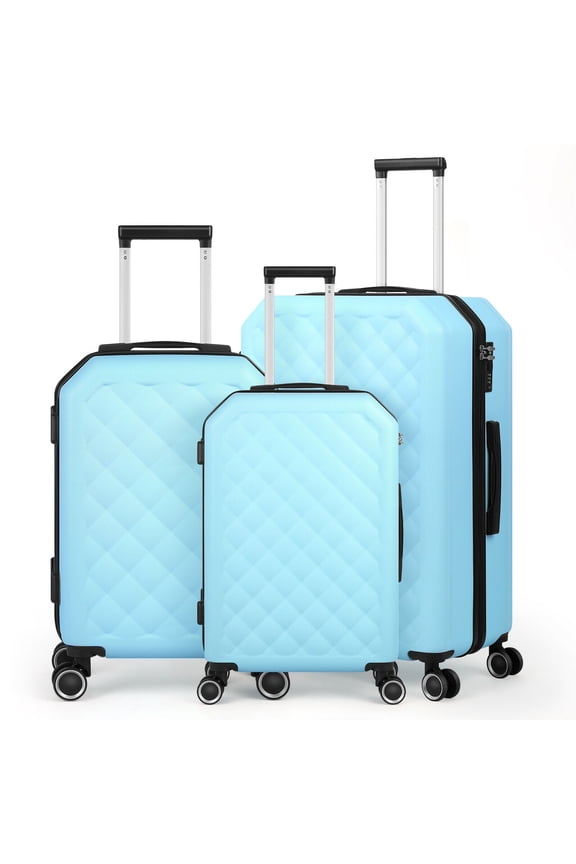 Hard Shell Suitcase Set of 3, Lightweight Suitcase, Durable, Blue and Pink, Customs Lock