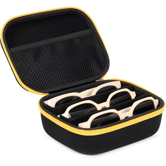 Hard Shell Sunglass Travel Organizer Glasses Case, Eyeglass Storage Box for Multiple Glasses with Adjustable Slots
