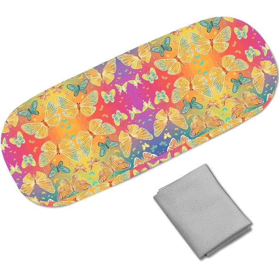 Hard Shell Sunglasses Cases Leather Glasses Case Eyeglass Holder Portable Travel Spectacle Storage Pouch Clamshell Protector Cover Cleaning Cloth for Women Men Butterfly 6.4x2.5x1.5 Inch