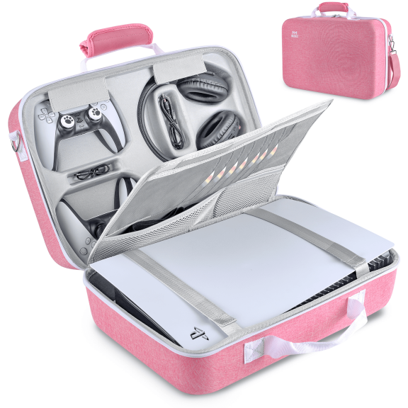 Hard Shell Travel Carrying Case Compatible with PS5 & PS5 Slim Console, Universal Protective Storage Bag for PlayStation 5 Disc/Digital Edition, Game Controllers, Headphones and Gaming Accessories