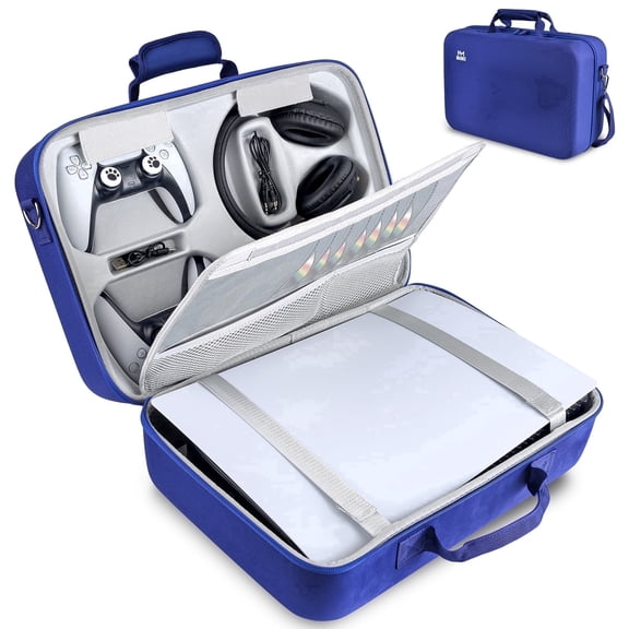 Hard Shell Travel Carrying Case Compatible with PS5 & PS5 Slim Console, Universal Protective, Game Controllers, Headphones and Gaming Accessories