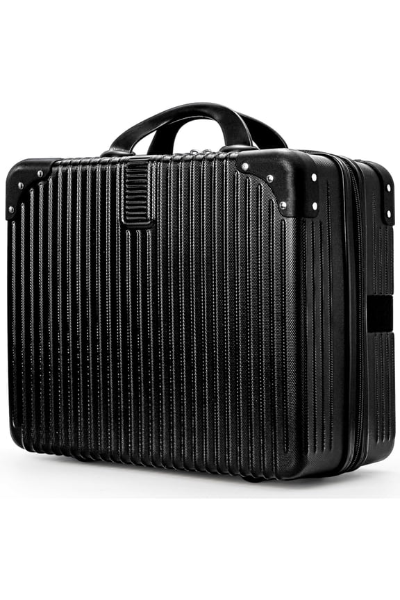 Hard Shell Travel Case, 17 Inch Small Portable Makeup Case with Elastic Band Handle, -proof ABS Carrying Suitcase Toiletry Box for Travel, Camping, Black