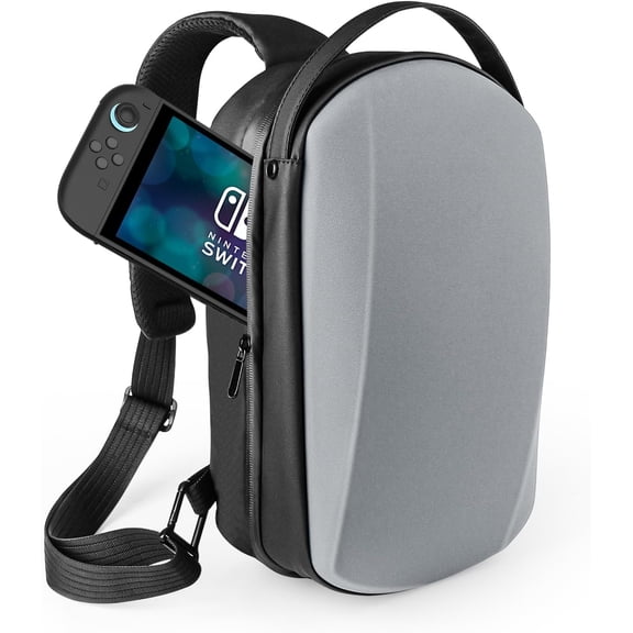 Hard Shell Travel Sling Bag Compatible With 2, Protective Case with Water-Resistant Design, Adjustable Strap & Organized Storage (Grey)