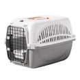 thumbnail image 1 of Hard-Sided Cat Travel Carrier - White & Grey - Airline Approved Pet Crate for Cats Under 15lbs, with Steel Wire Door, Hanging Water Bowl & Urine Pad (1pc), 1 of 5