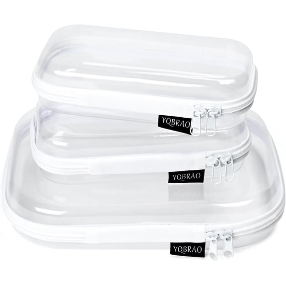 Hard Sided Clear Zipper Case for Storage- Professional-Grade Clear Zipper Pencil Case,Toy Storage Bins, Toiletry Pouch, Travel Organizer, Cosmetic BagWhite,2 Pack, M