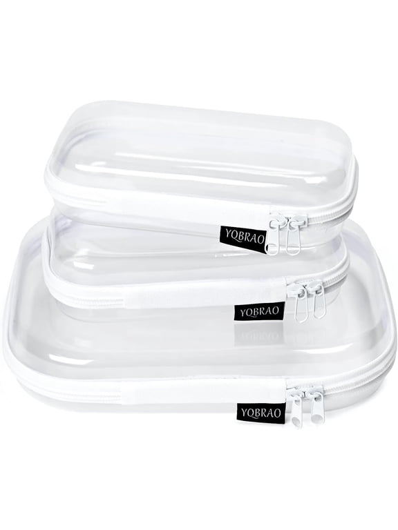 Hard Sided Clear Zipper Case for Storage- Professional-Grade Clear Zipper Pencil Case,Toy Storage Bins, Toiletry Pouch, Travel Organizer, Cosmetic Bagï¼White,3 Pack, LMSï¼