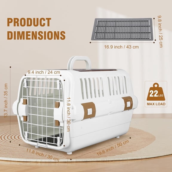 Hard-Sided Plastic Dog and Cat Kennel, Two-Door Pet Carrier, Plastic Wire Door, Top or Front Loading, Pets up to 22LBS, Fully Breathable, Perfect for Traveling/Hiking/Camping/Veterinary Visits