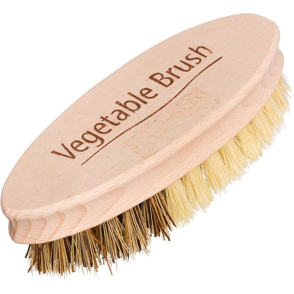 Hard and Soft Side Vegetable Brush - Beechwood Handle - 2 Different Bristle Strengths for Cleaning Delicate or Tough-Skinned Vegetables, 5-1/4 inches - Vegetable Scrubber, Made in Germany