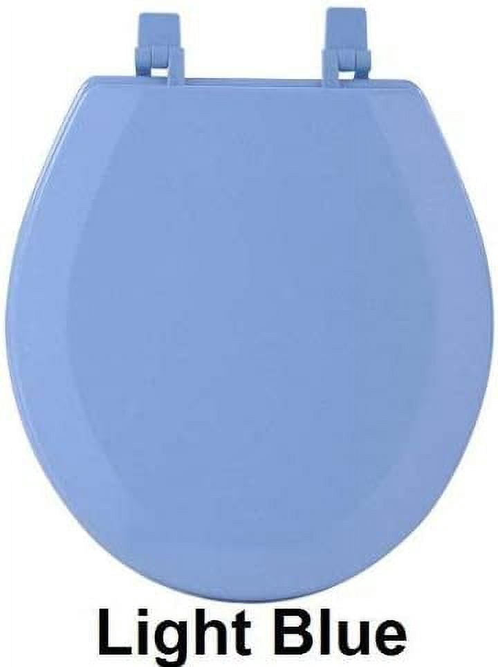 Hard Standard Wood Toilet Seat, 17 Inch Standard Round - Fits All Standard Size Fixtures - Easy to Install, Light Blue (Not Slow Close)