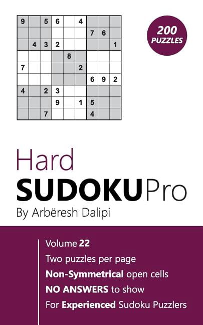 Hard Sudoku Pro: Book for Experienced Puzzlers (200 puzzles) Vol. 22, (Paperback)