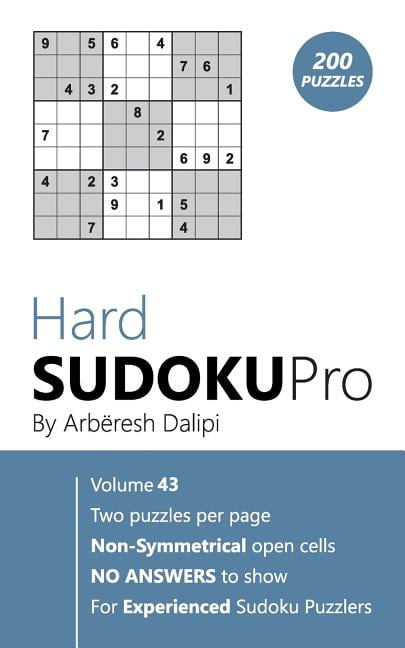 Hard Sudoku Pro: Book for Experienced Puzzlers (200 puzzles) Vol. 43, (Paperback)