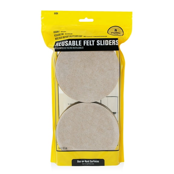 Hard Surface Reusable Furniture Felt Sliders 5" Round 8-Pack in Resealable Bag by Smart Surface