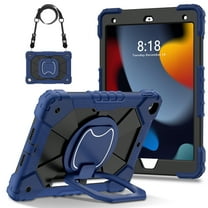 Hard Tablet Case for iPad 9th/8th/7th Generation 10.2" (2021/2020/2019), Heavy-duty Rugged Case with Kickstand /Pencil Holder, Portable Shockproof Sturdy Cover with Shoulder Strap /Handle, Blue Black