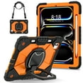 thumbnail image 1 of Heavy Duty Shockproof Hard Tablet Case for iPad Pro 11" (M4/M5), 3 Layers Rugged Case with Rotatable Kickstand/Handle/Pen Holder/Shoulder Strap, Black Orange, 1 of 9