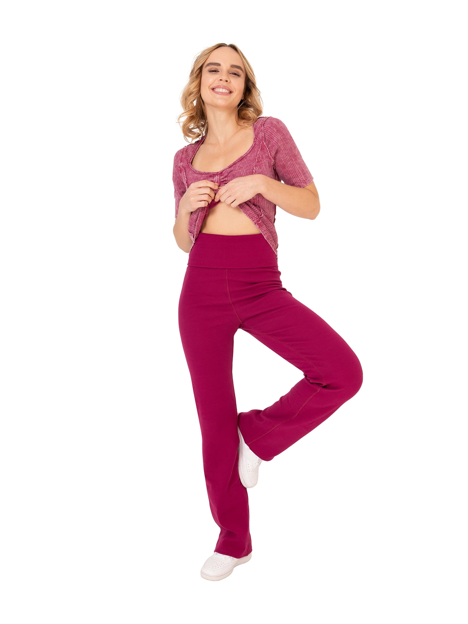 Hard Tail Women’s Cotton Rolldown Ribbed Flare Pant, Sizes SXL