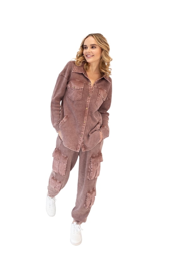 Women's Thermal Shacket & Cargo Pant Set, Sizes S-3X