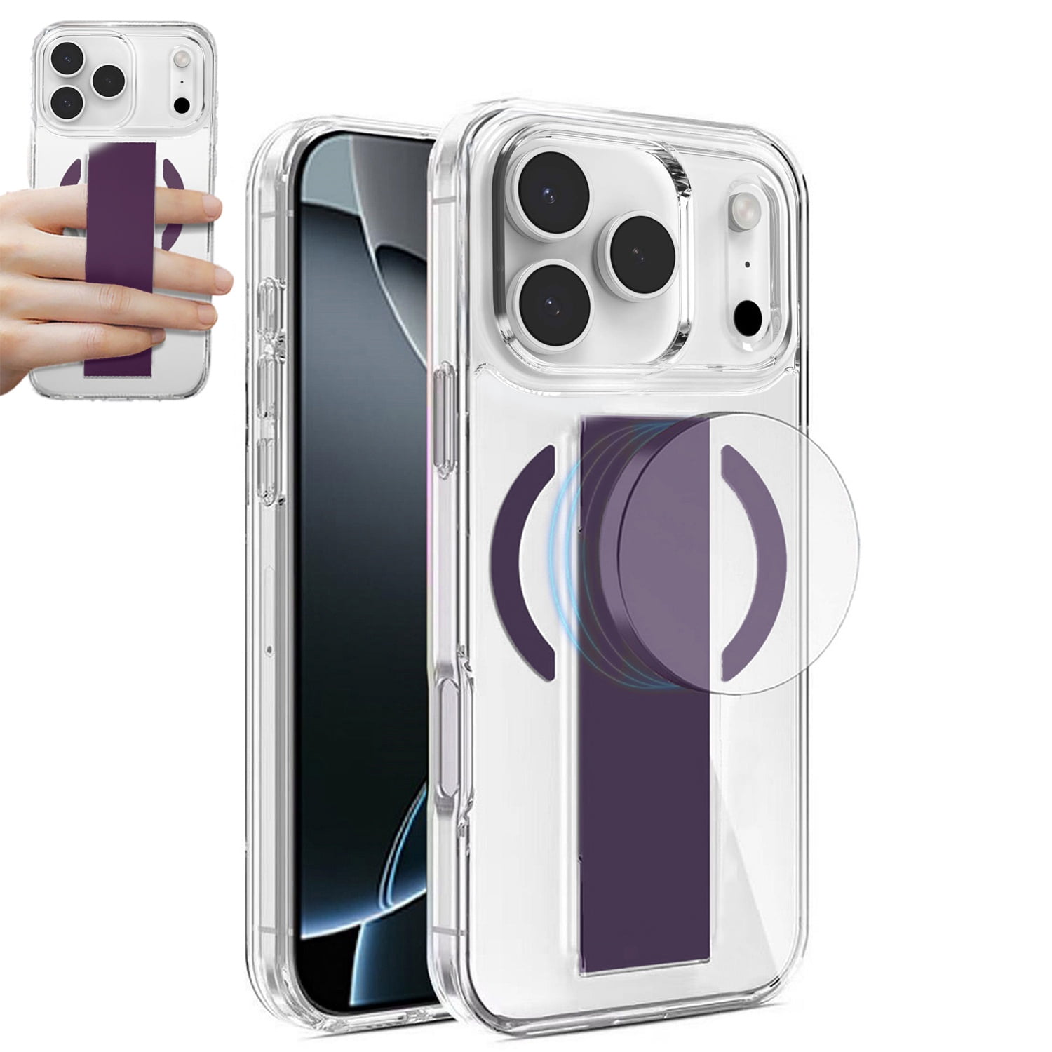 Hard Transparent Phone Case with Built-In MagGrip for iPhone 17 Pro Max - Purple