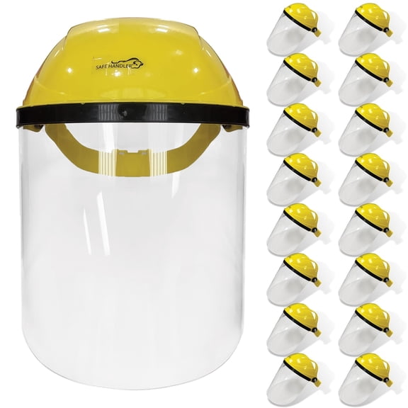 Hard Visor Face Shield | Reusable Full Facial Protection, Eyes, Nose & Mouth Coverage, Lightweight, Yellow (16 PACK)