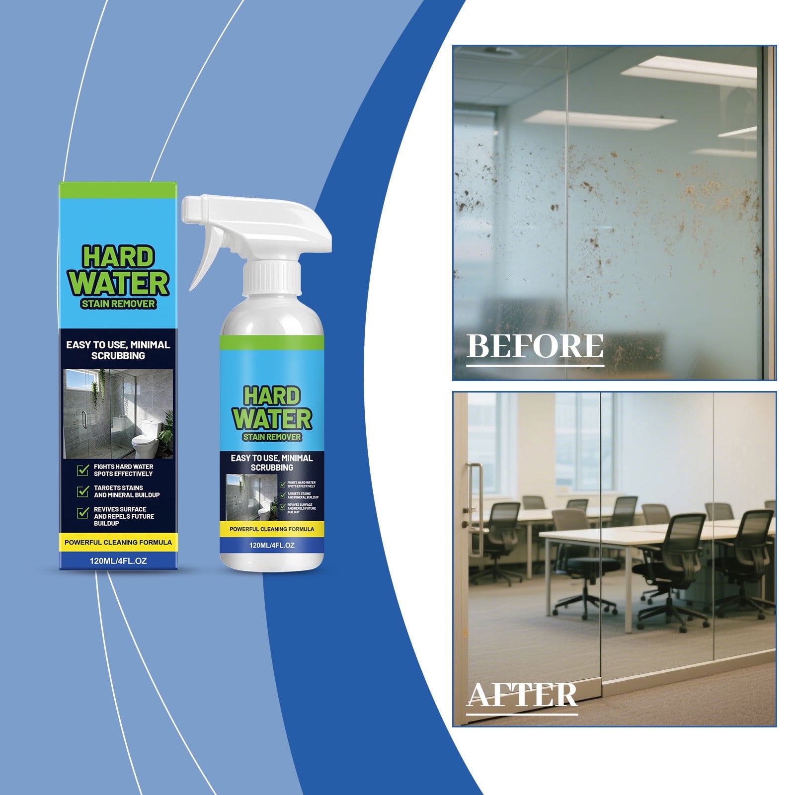 Hard Water Cleaner Spray,Dissolves Stubborn Spots,Restores Shine for Shower Doors & Windows,Minimal Scrubbing