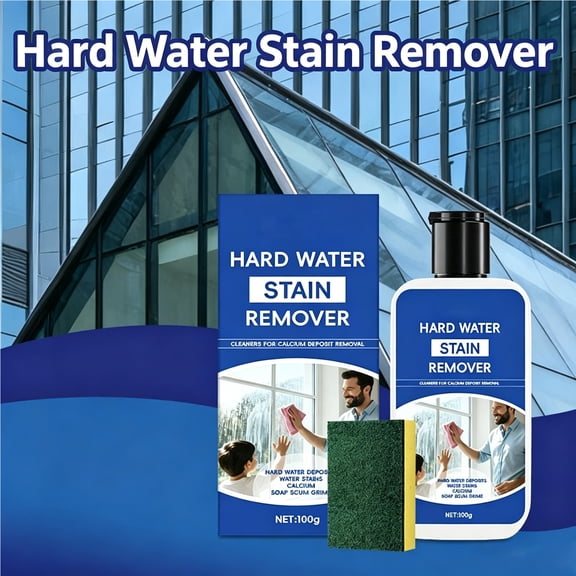 Hard Water Stain Remover Cream for Shower Glass, Tile And Chrome Faucet, Reliable Limescale And Soap Scum Cleaner with Sponge for Home Bathroom