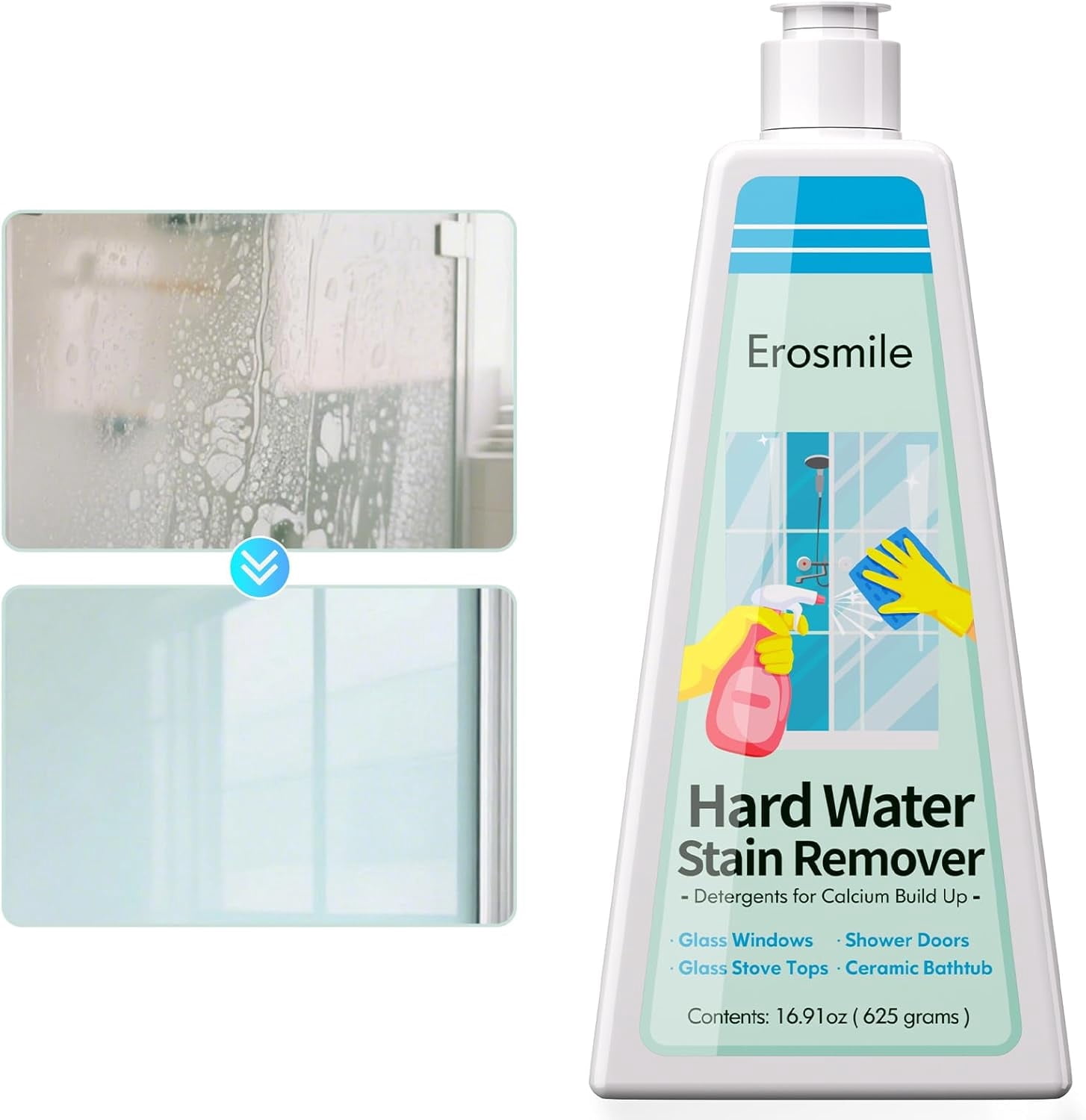 Hard Water Stain Remover, Shower Glass &amp; Shower Door Cleaner, Removes ...