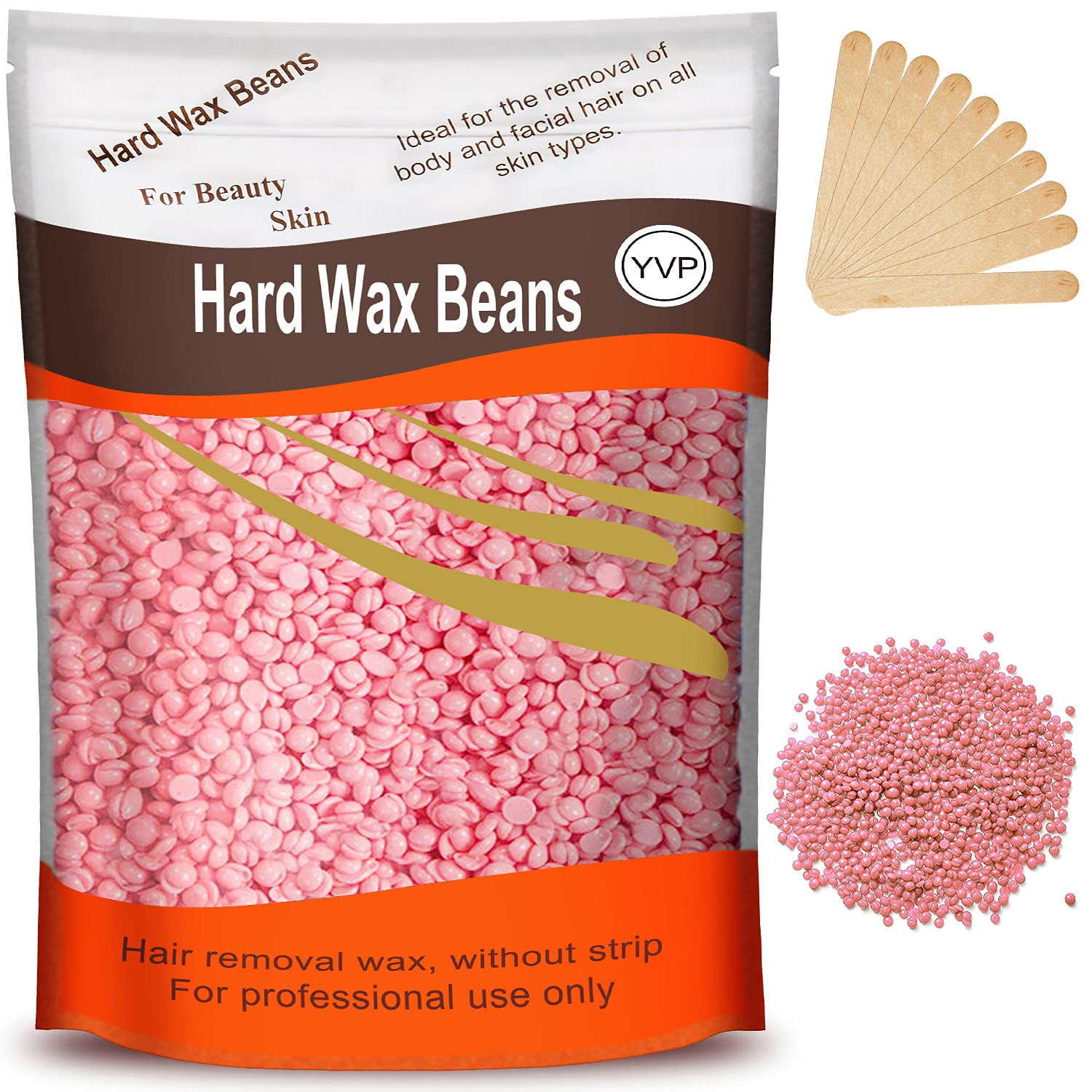 Hot Wax Warmer Hair Removal Depilatory Waxing Kit for most skin, with 4  Bags Hard Wax Beans&10 Stick,Pink 