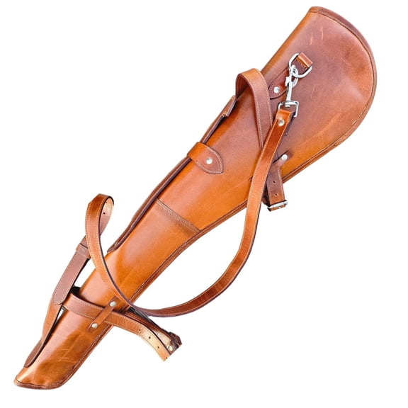 Hard Wax Leather Rifle Scabbard 33.5  Fur Lined Interior, Handmade Heavy Duty Leather Carry Case with Shoulder Strap & Saddle Mount Option