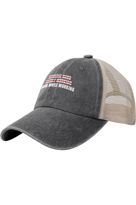 Hard While Working Cowboy Mesh Baseball Cap - Classic Cotton Trucker Hat for Men Women Adjustable Snapback Hat,Black