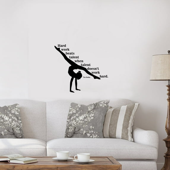 Hard Work Beats Talent Gymnastics Motivation Quote Wall Sticker Art Decal for Girls Boys Room Bedroom Dance Studio Garage House Fun Home Decor Stickers Wall Art Vinyl Decoration Size (27x30 inch)