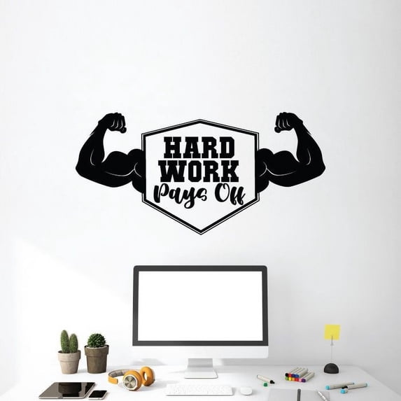 Hard Work Pays Off - Life Motivational Quote Insprational Quote Muscles Exercise Vinyl Wall Decal Art Sticker Decoration For Living Room Kids Room Decal Décor Boys Girls Room Size (6x10 inch)