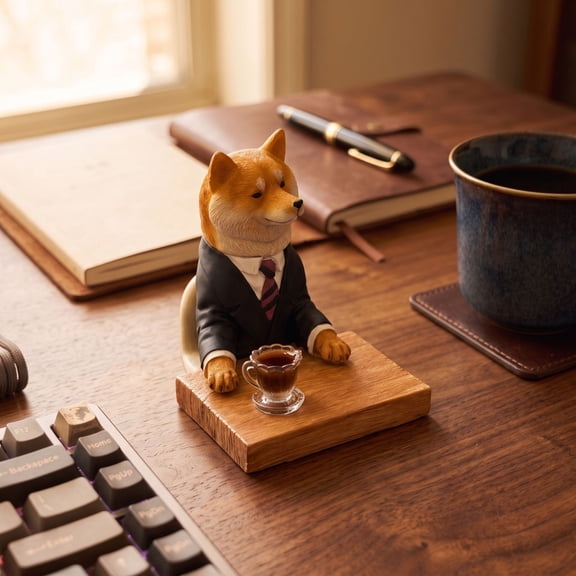 Hard-Working Shiba Inu Resin Figurine, Stress Relieving Desk Accessory for Office Birthday Gift