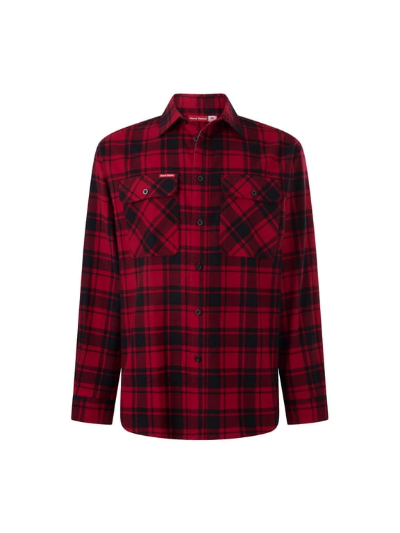Core Check Men's Regular Fit Long Sleeve Cotton Flannel Shirt, Red, Size Large(RED)