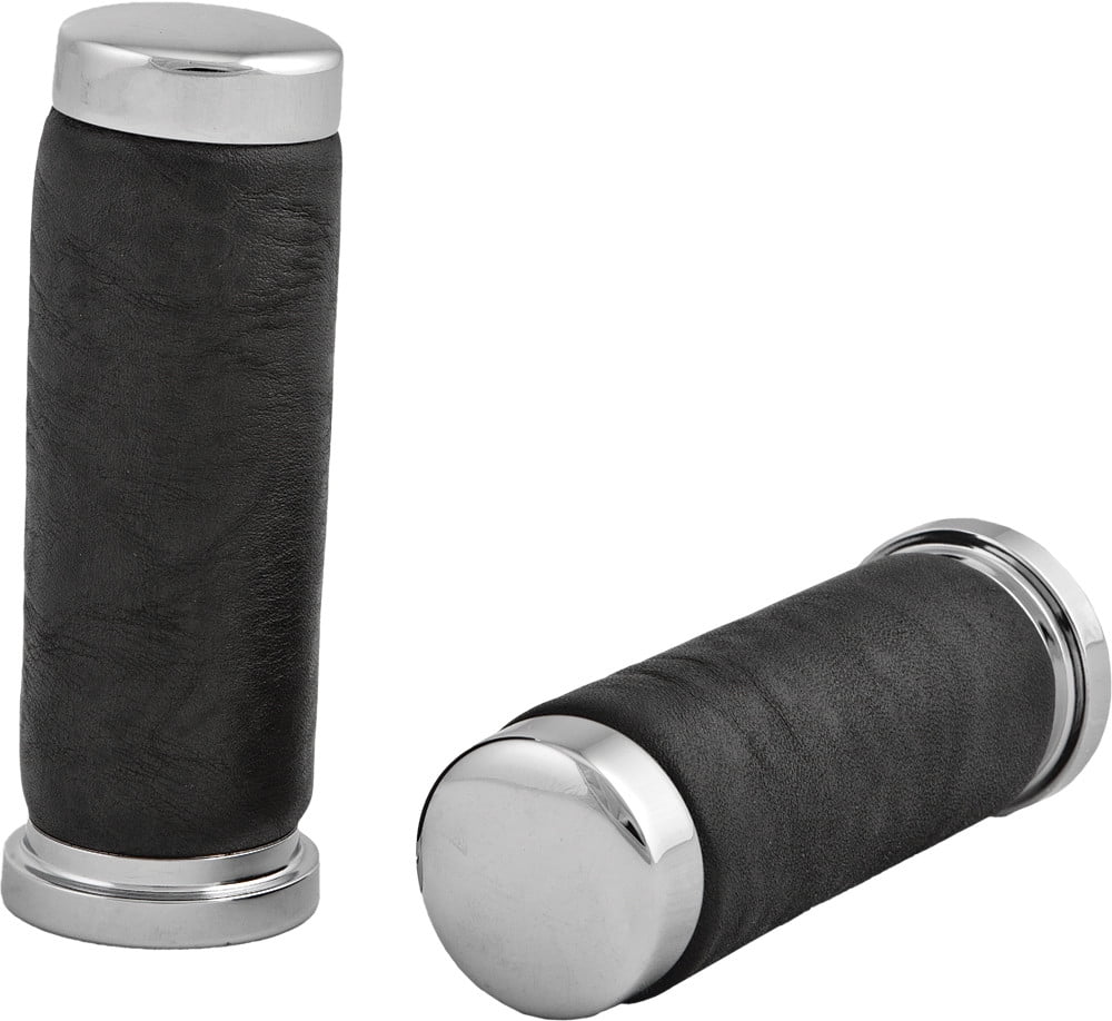 HardDrive OE Style Chrome/Black Leather Motorcycle Handlebar Grips (17-0503LB)
