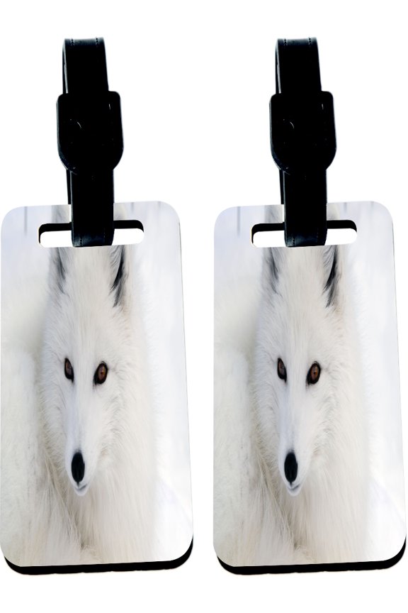 Hardboard Luggage Identifier Tags with Strap - Arctic Fox - White (x2)