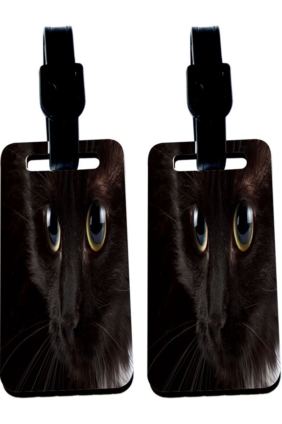 Hardboard Luggage Identifier Tags with Strap - Black Cat Face Close-up Design (x2)